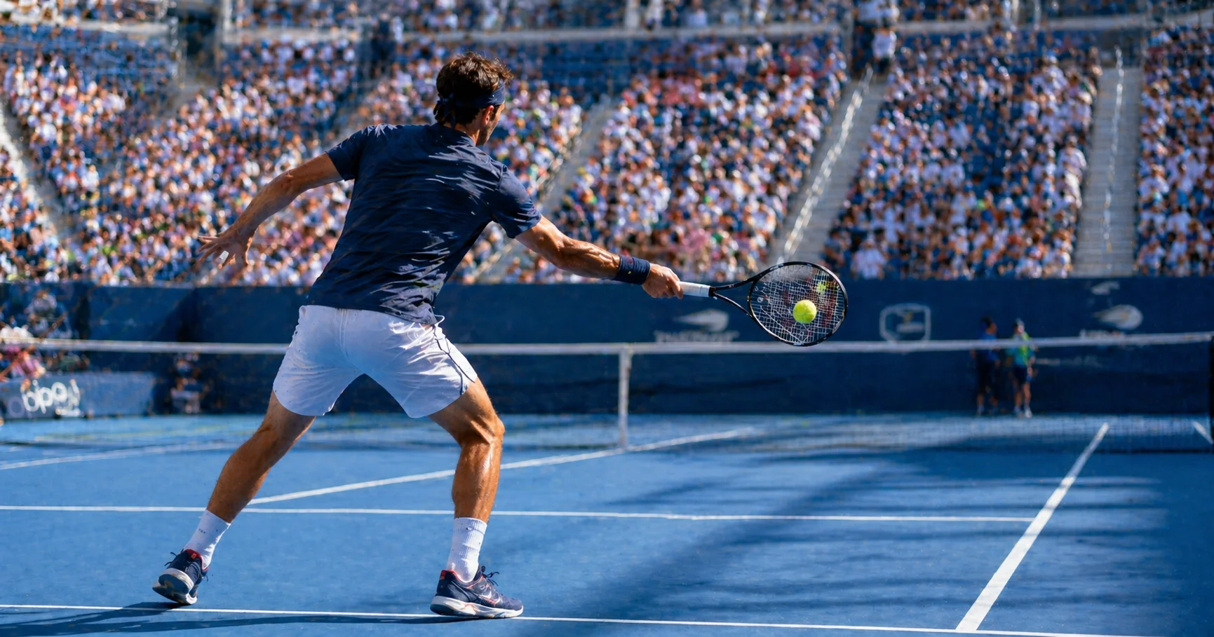 Tennisspieler auf einem Hartplatz bei einem ATP-Tour-Turnier vor Zuschauern