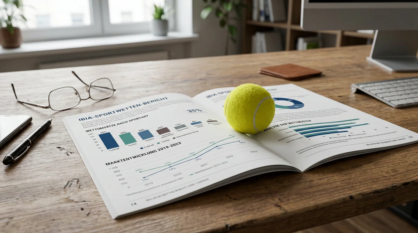 Gedruckter Bericht mit Diagrammen und Tennisball als Symbol für IBIA-Integritätsdaten
