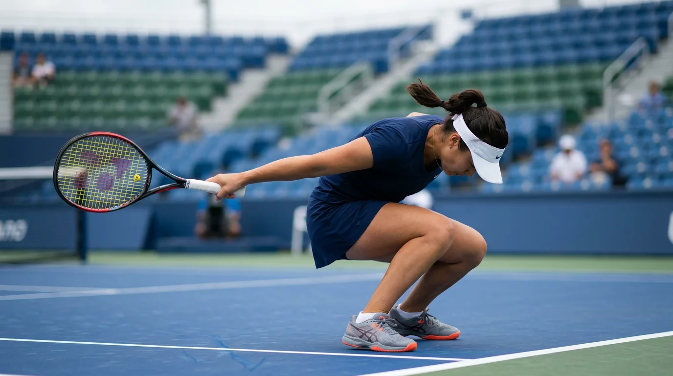 Tennisspieler beim Return auf einem Hartplatz als Symbol für Aufschlagdurchbruch